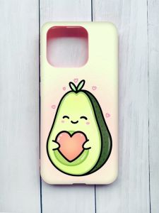 Матовий чохол з рожевими боками на Xiaomi Redmi 12C :: Кавай авокадо з сердечком (принт 310)