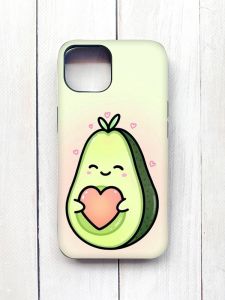 Матовий чохол з чорними боками на iPhone 15 :: Кавай авокадо з сердечком (принт 310)