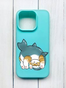 Матовий чохол на iPhone 15 Pro Бірюзовий :: Котик акула (принт 378)