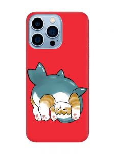 Матовий червоний чохол на Apple iPhone 13 Pro Max :: Котик акула (принт 378)