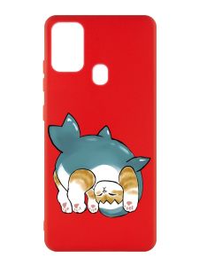Матовий червоний чохол на Samsung Galaxy M30s/M21 :: Котик акула (принт 378)