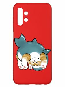 Матовий червоний чохол на Samsung A13 4G :: Котик акула (принт 378)