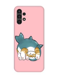 Матовий рожевий чохол на Samsung A13 4G :: Котик акула (принт 378)