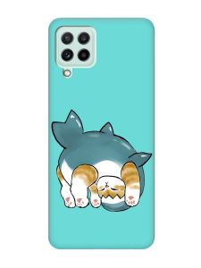 Матовий бірюзовий чохол на Samsung Galaxy M32/M22/A22 4G :: Котик акула (принт 378)