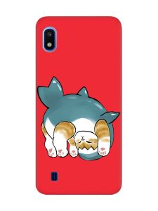 Матовий червоний чохол на Samsung Galaxy A10 (2019) A105 :: Котик акула (принт 378)