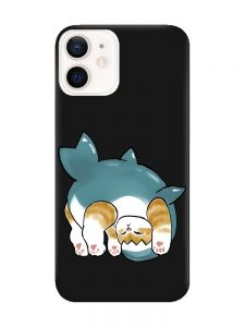 Матовий чорний чохол на Apple iPhone 12 / 12 Pro (6.1) :: Котик акула (принт 378)