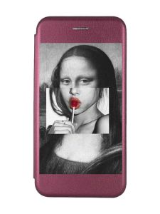 Чохол-книжка з малюнком для Xiaomi Redmi 9A Бордовий :: Сучасна Мона Ліза (принт 351)