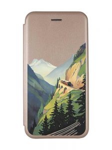 Чохол-книжка з малюнком для Samsung Galaxy A14 5G Золотий :: Пейзаж. Гори (принт 87)
