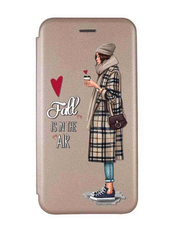 Чохол-книжка з малюнком для Xiaomi Redmi 10C Золотий :: Дівчина з кавою (принт 59)
