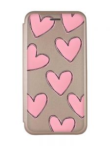 Чохол-книжка з малюнком для Xiaomi Redmi 10C Золотий :: Сердечка рожеві (принт 78)