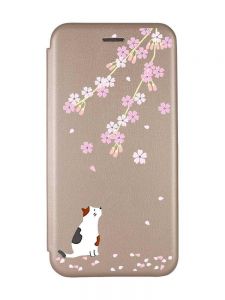 Чохол-книжка з малюнком для Samsung Galaxy A14 5G Золотий :: Котик і сакура (принт 283)