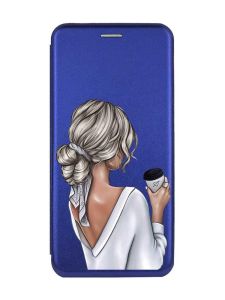Чохол-книжка з малюнком для Samsung Galaxy A24 (A245) Синій :: Дівчина з латте (принт 227)