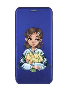 Чохол-книжка з малюнком для Xiaomi Redmi 9A Синій :: Дівчина з тюльпанами (принт 22)