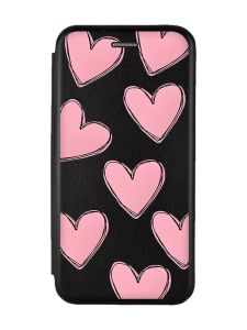Чохол-книжка з малюнком для Samsung Galaxy А25 (A256) Чорний :: Сердечка рожеві (принт 78)