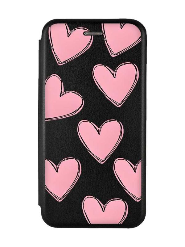 Чохол-книжка з малюнком для Samsung Galaxy А25 (A256) Чорний :: Сердечка рожеві (принт 78)