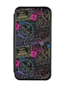 Чохол-книжка з малюнком для Samsung Galaxy А25 (A256) Чорний :: Подорожі. Штампи (принт 316)