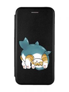 Чохол-книжка з малюнком для Samsung Galaxy A12 Чорний :: Котик акула (принт 378)