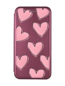 Чохол-книжка з малюнком для Xiaomi Redmi Note 13 Pro 4G Бордовий :: Сердечка рожеві (принт 78)