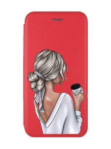 Чохол-книжка з малюнком для Xiaomi Redmi 12C Червоний :: Дівчина з латте (принт 227)
