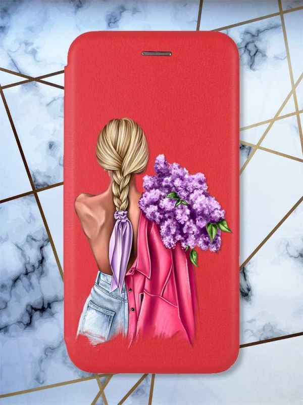 Чохол-книжка з малюнком для Xiaomi Redmi 12C Червоний :: Дівчина з бузком (принт 7)