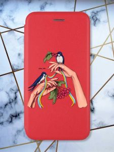 Чохол-книжка з малюнком для Xiaomi Redmi 12C Червоний :: Ластівки (принт 15)