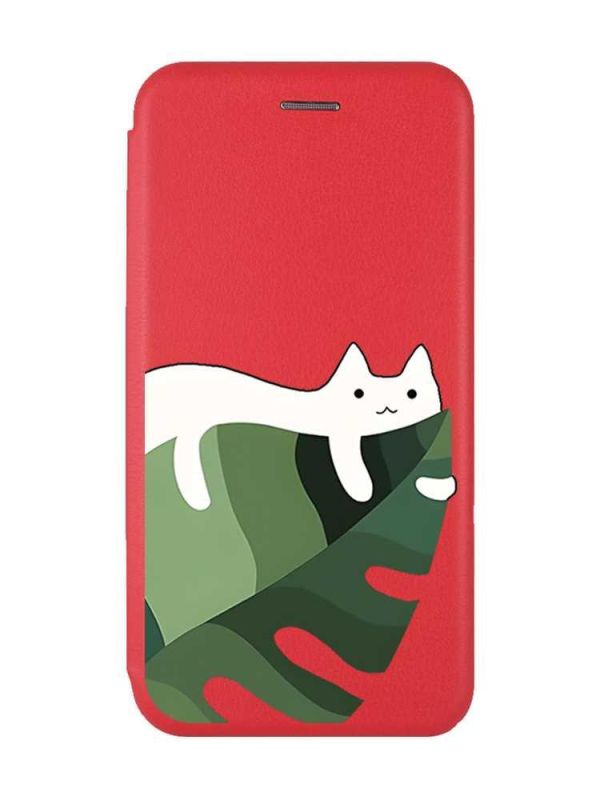 Чохол-книжка з малюнком для Xiaomi Redmi 12C Червоний :: Кіт на листку (принт 367)