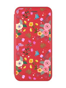Чохол-книжка з малюнком для Xiaomi Redmi 12C Червоний :: Квітковий фон (принт 369)