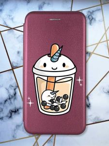 Чохол-книжка з малюнком для Samsung Galaxy A25 (A256) Бордовий :: Коктейль Єдиноріг (принт 96)