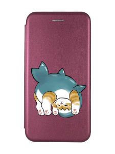 Чохол-книжка з малюнком для Xiaomi Redmi Note 13 4G Бордовий :: Котик акула (принт 378)