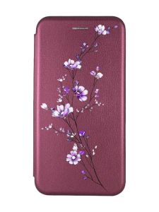 Чохол-книжка з малюнком для Xiaomi Redmi Note 13 Pro 4G Бордовий :: Гілочка квітів (принт 278)