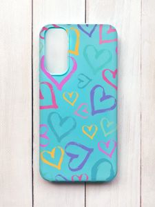Матовий чохол на Samsung A34 5G Бірюзовий :: Різнокольорові сердечка (принт 332)