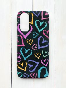 Матовий чохол на Samsung Galaxy A14 5G Чорний :: Різнокольорові сердечка (принт 332)