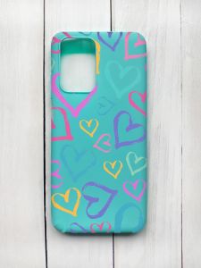Матовий чохол на Xiaomi Redmi 10 Бірюзовий :: Різнокольорові сердечка (принт 332)