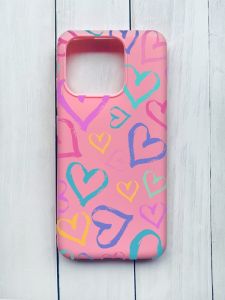 Матовий чохол на Xiaomi Redmi 12C Рожевий :: Різнокольорові сердечка (принт 332)