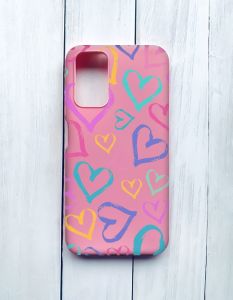 Матовий чохол на Xiaomi Redmi 9T Рожевий :: Різнокольорові сердечка (принт 332)