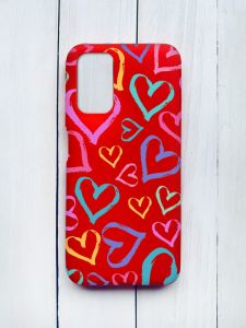 Матовий чохол на Xiaomi Redmi 9T Червоний :: Різнокольорові сердечка (принт 332)
