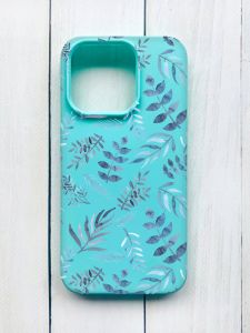 Матовий чохол на iPhone 15 Pro Бірюзовий :: Рослинний фон (принт 276)