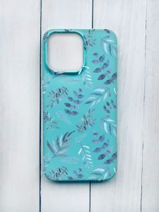 Матовий чохол на iPhone 15 Pro Max Бірюзовий :: Рослинний фон (принт 276)