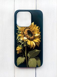 Матовий чохол на iPhone 15 Pro Чорний :: Соняшник (принт 274)