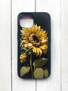 Матовий чохол на iPhone 15 Чорний :: Соняшник (принт 274)