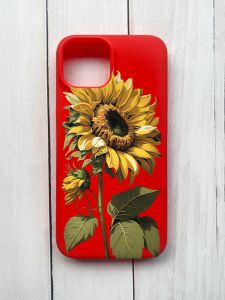 Матовий чохол на iPhone 15 Червоний :: Соняшник (принт 274)