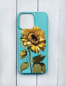 Матовий чохол на iPhone 15 Pro Max Бірюзовий :: Соняшник (принт 274)