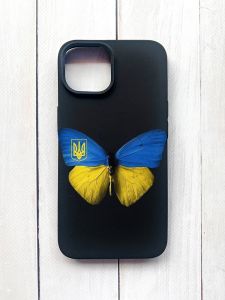 Матовий чохол на iPhone 15 Чорний :: Метелик Україна (принт 255)