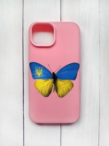 Матовий чохол на iPhone 15 Рожевий :: Метелик Україна (принт 255)