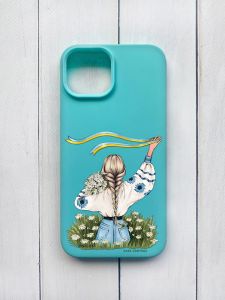 Матовий чохол на iPhone 15 Бірюзовий :: Дівчина зі стрічкою (принт 17)