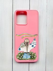 Матовий чохол на Xiaomi Redmi 12 Рожевий :: Дівчина зі стрічкою (принт 17)