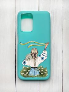 Матовий чохол на Xiaomi Redmi 10 Бірюзовий :: Дівчина зі стрічкою (принт 17)