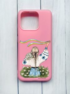 Матовий чохол на Xiaomi Redmi 12C Рожевий :: Дівчина зі стрічкою (принт 17)