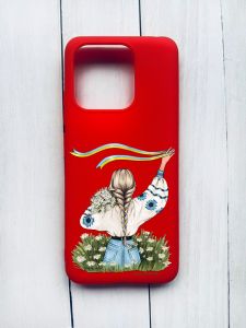 Матовий чохол на Xiaomi Redmi 12C Червоний :: Дівчина зі стрічкою (принт 17)