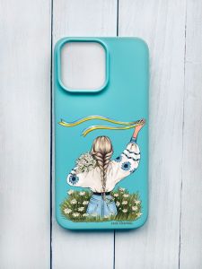 Матовий чохол на iPhone 15 Pro Max Бірюзовий :: Дівчина зі стрічкою (принт 17)